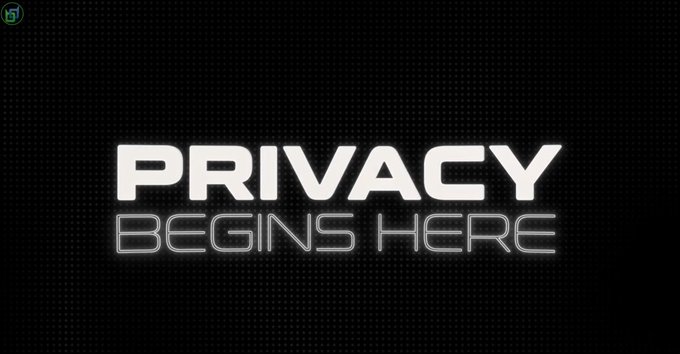 A black screen displaying the white text 'PRIVACY BEGINS HERE' in bold and outlined fonts.