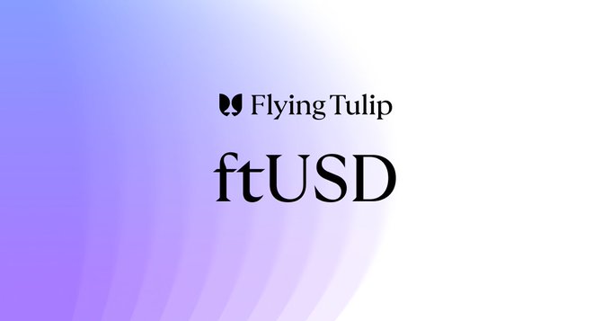 A graphic for 'Flying Tulip' featuring the 'ftUSD' logo in black text on a soft purple and white gradient background.
