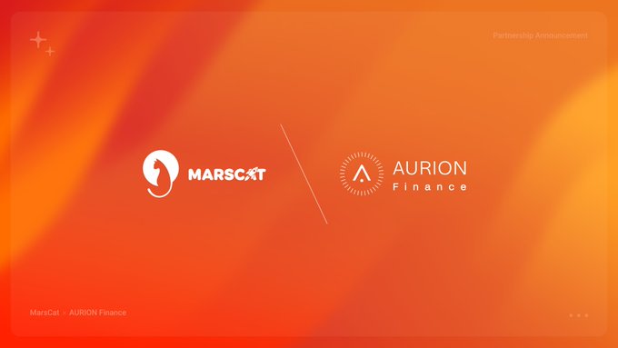 An orange partnership graphic displays the logos and names “MARSCAT” and “AURION Finance,” with “Partnership Announcement” faintly visible.