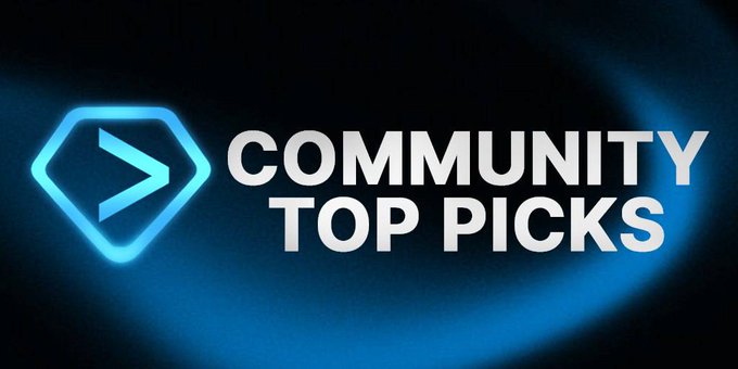 A blue hexagonal logo with a 'C' symbol appears next to the white text 'COMMUNITY TOP PICKS' against a dark blue background.