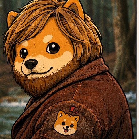 A cute illustrated Shiba Inu character with shaggy blonde hair and a brown jacket (featuring a small Shiba patch) smiles at the viewer in a forest setting. The image serves as a mascot for BabyBonk, visually reinforcing the post's bullish message about the memecoin's 100% weekly gain and upcoming trading terminal launch.