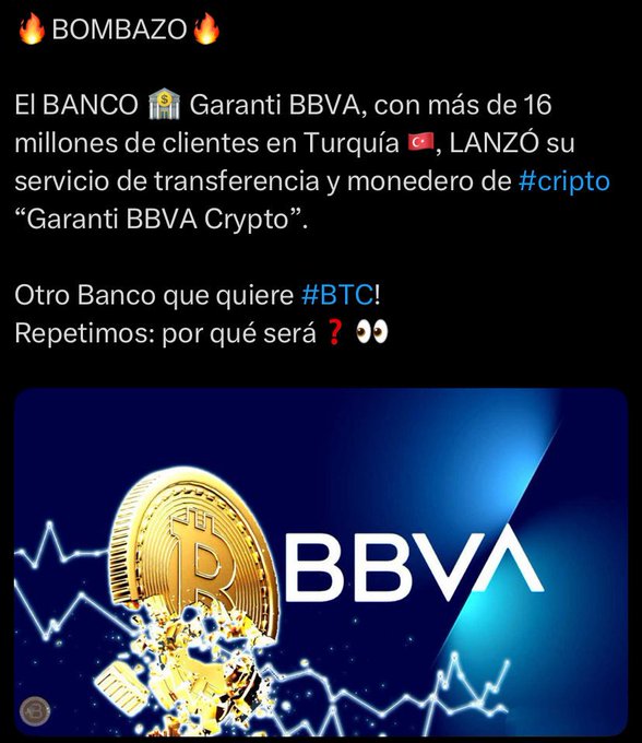 Social media post announcing that Garanti BBVA bank in Turkey has launched a crypto transfer and wallet service called 'Garanti BBVA Crypto'.