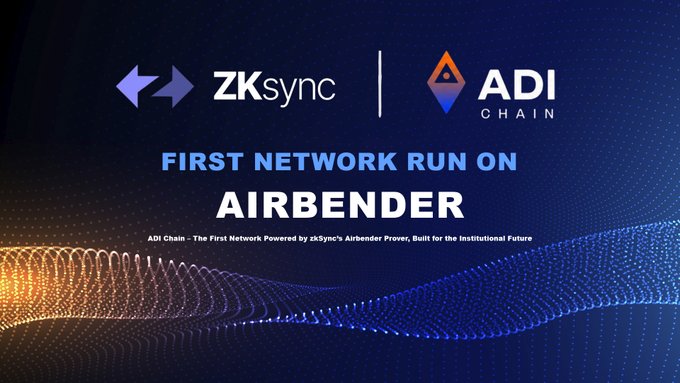 The image features a banner with two logos for ZKSync and Airbender. The banner displays the text "First Network Run On Airbender" along with the logos of both companies. This suggests that there might be an event or collaboration between these two companies, possibly related to the gaming industry or technology.