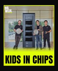 A thumbnail showing three people holding server hardware in front of a server rack, with bold text reading 'KIDS IN CHIPS' and a 'BIG WEEK' tag.