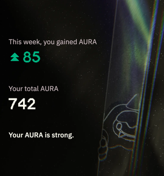 A stats screen showing "This week, you gained AURA ▲85" with a total of "742" AURA, alongside the message "Your AURA is strong." The post context about mainnet, predeposits, and bullish sentiment on BulkTrade appears unrelated, as the image simply displays AURA point earnings rather than the token launch discussed.