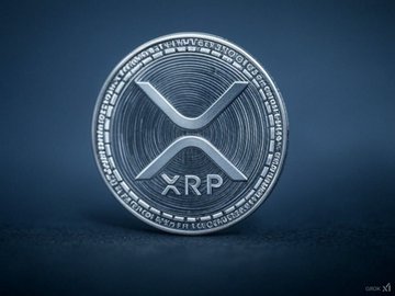 A detailed silver XRP cryptocurrency coin on a dark blue background with 'CEX.IO' watermark.