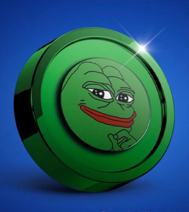 The image features a green circular object with a cartoon frog face on it, which appears to be a Peking duck or a similar type of food item. The background color of the image is blue, and there are some text elements present as well. The caption of the image reads "$PEPE TO $0.01". This suggests that the object in the image might have been related to a Peking duck or another type of food item with a cartoon frog face on it.