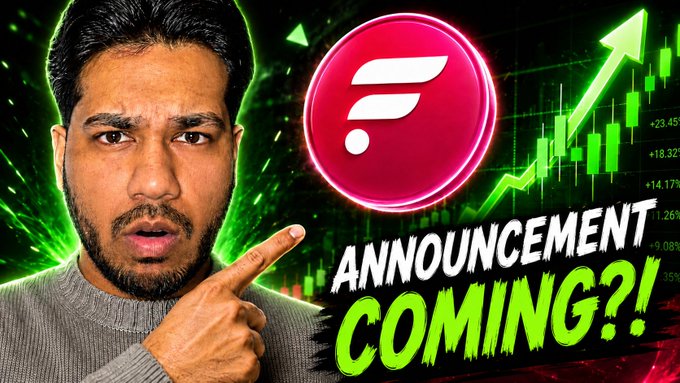 A thumbnail featuring a man pointing at the Flare ($FLR) logo with an upward trending price chart and the bold text "ANNOUNCEMENT COMING?!" in red and green, teasing a major upcoming move on the FLR chart.