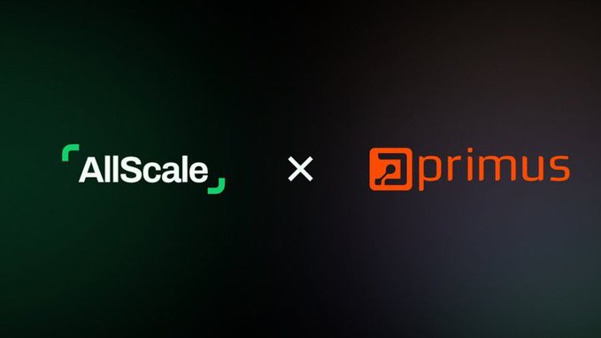 A dark promotional graphic displays the logos 'AllScale' and '2primus' separated by an 'x', suggesting a partnership.