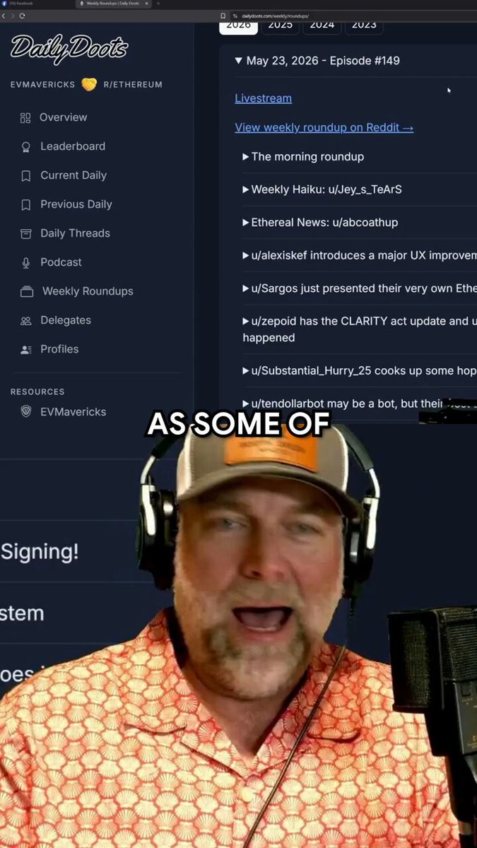 The image shows a man wearing an orange shirt with a hat, standing behind a microphone while talking into it. The caption of the image reads "Why the outrage over David @TrustlessState selling his ETH? Is it really that serious?" This suggests that there is some sort of discussion or controversy surrounding the sale of cryptocurrency by David @TrustlessState and the post seems to be asking about the significance of this event in relation to the broader context.