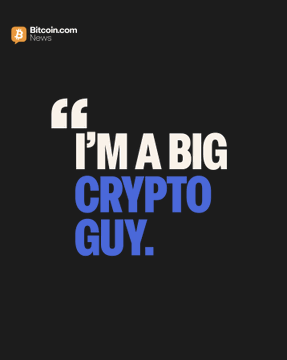 A dark-background graphic from Bitcoin.com Payments featuring the large blue quote "I'M A BIG CRYPTO GUY." set within stylized quotation marks, visually reinforcing President Trump's statement about the U.S. leading the crypto race over China.