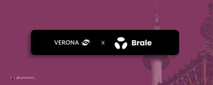 A promotional graphic featuring a collaboration between VERONA and Brale, set against a magenta background with the Oriental Pearl Tower visible, tagged @cyonchain_.