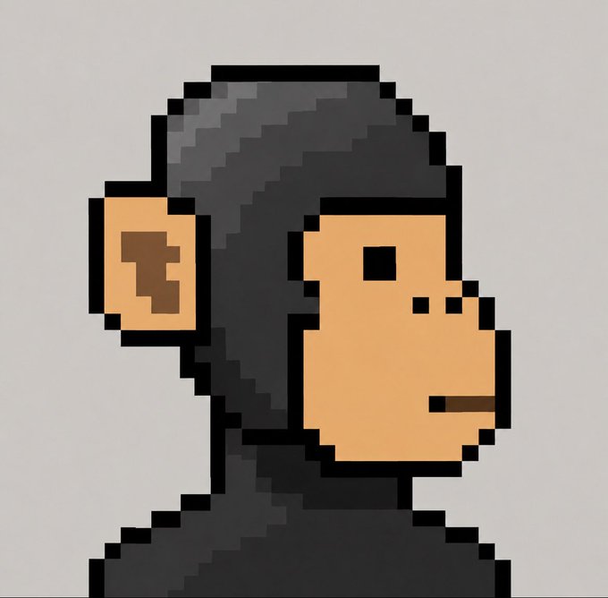 A pixel art profile portrait of a chimpanzee in side view with dark fur and tan skin tones. The image serves as visual branding for an Ape-themed NFT mint promotion on Arc, where the first 200 wallets are promised early access.