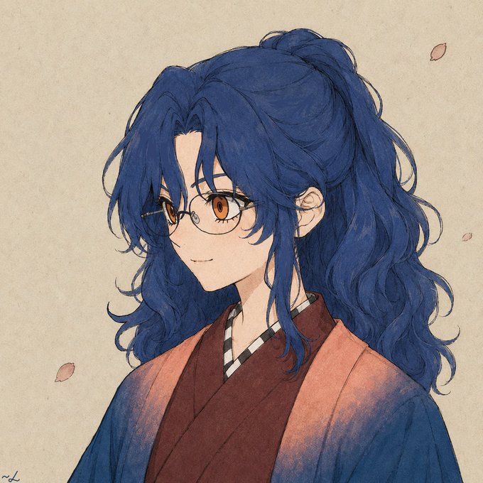 An anime-style illustration depicts a character with long, wavy blue hair tied in a half-up style, wearing round glasses and traditional Japanese attire with a checkered collar, set against a textured beige background with scattered petals.

The image appears to be artwork shared by artist @HanamiDays, used to promote a "4 GTD" (Giveaway/To be Delivered) NFT drop with a limited supply of 999, encouraging followers to drop their wallets within 24 hours.