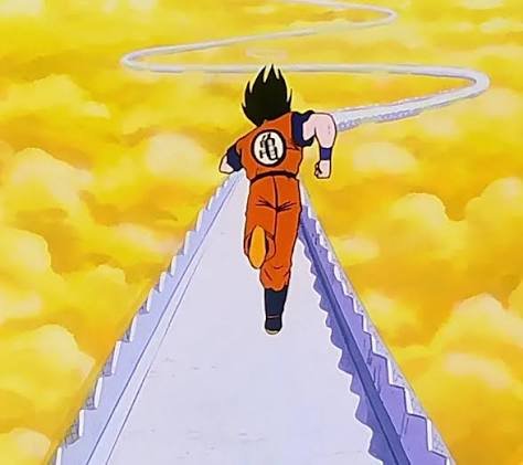 Goku runs along the iconic serpentine road of Snake Way in Dragon Ball Z, heading toward King Kai's planet—a fitting visual metaphor for the long, steady journey required to reach the $185 price target, with $163 still remaining on the path.