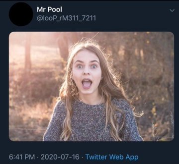 A wide-eyed young woman with an excited, open-mouthed expression stands outdoors in a sunlit wooded setting, appearing surprised or thrilled by an unseen event. The image is posted by user "Mr Pool" (@looP_rM31_7211) on Twitter at 6:41 PM on July 16, 2020, and the woman's enthusiastic reaction visually mirrors the post's announcement about tokenization moving from experimentation to real-world production.