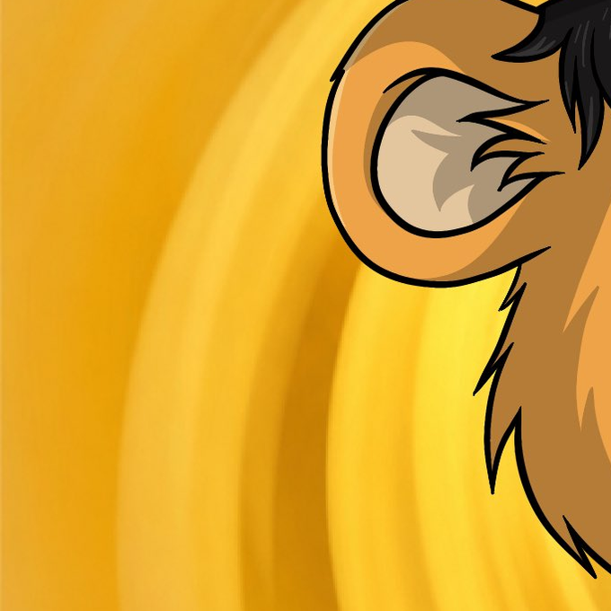 A cartoon close-up of a furry character's ear and fur against a yellow background.