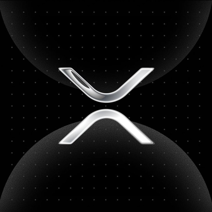 A stylized metallic XRP logo set against a dark, dotted background with curved gradient shapes, visually representing the cryptocurrency mentioned in the post about earning free XRP through OKX's X Drops Club promotion.
