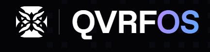 A logo graphic displaying 'QVRF OS' with a stylized emblem on the left side against a dark background.