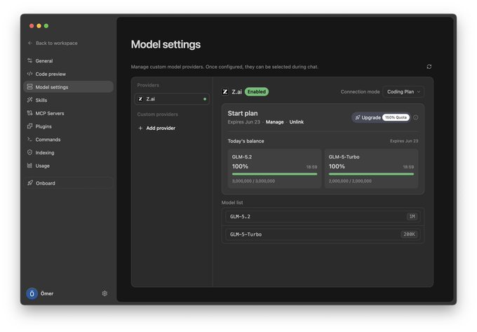The image shows a computer screen displaying a model settings page for a software application. The screen has various options and settings displayed, including a "Model Settings" section that allows users to customize their models according to their needs. The text on the screen indicates that there are 3M token rights per day for GLM 5.2, which means that users can access this feature if they log in and check it regularly. Additionally, the image suggests that there is a challenge related to the software application, as indicated by the phrase "1 app challenge every 4 days."