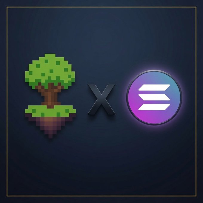 The image features a tree with green leaves, floating above a purple circle that has an "S" inside of it. The background is black, which contrasts with the colorful elements in the foreground. The caption below the image reads "are you ready for this $SOL? #DeFi #Solana #Web3".