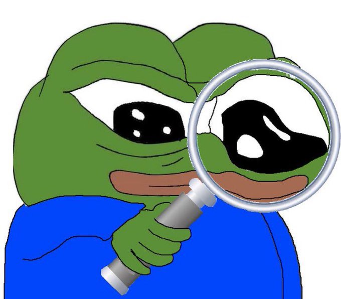 A Sad Pepe frog holds a magnifying glass up to his eye in a skeptical, scrutinizing pose. The image humorously illustrates the post's question, as Pepe is literally "looking closely" to see if any mutuals are actually active.