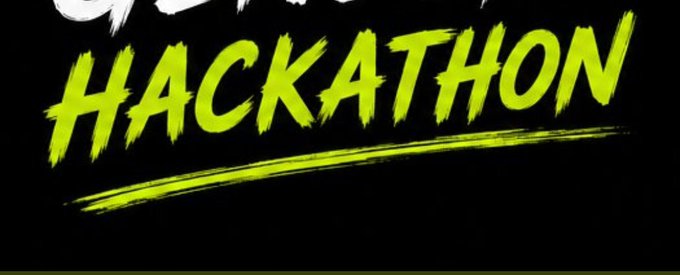A bold yellow graffiti-style text reading 'HACKATHON' with an underline, partially showing another word above it on a black background.