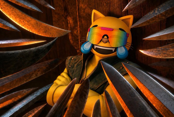 Anthropic's mascot Claude depicted as a gleeful cat wearing oversized rainbow "thug life" sunglasses and a green vest, surrounded by an array of menacing blades—visually embodying the bold, confrontational energy of "We were born to mog."