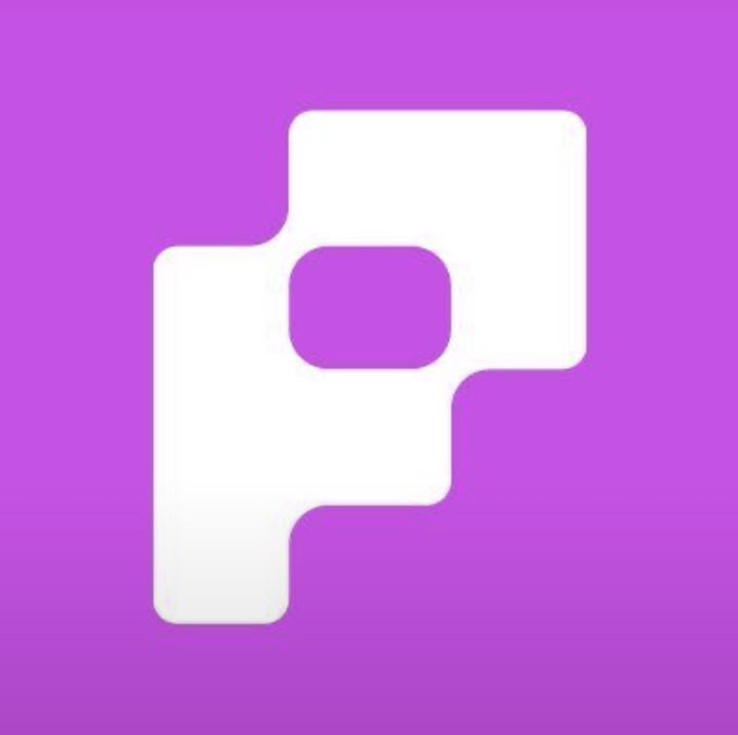 A purple square app icon featuring a white stylized 'P' logo composed of two overlapping geometric shapes.