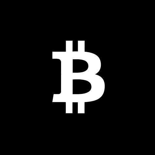 A simple graphic showing the white Bitcoin symbol on a black background.