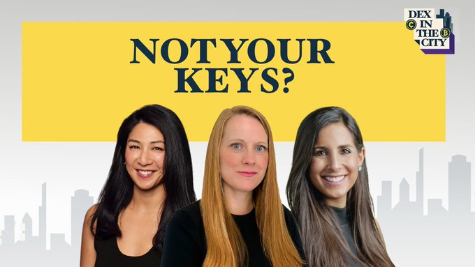 A 'Dex in the City' event promotional banner with the headline 'NOT YOUR KEYS?' featuring photos of three women against a city skyline background.