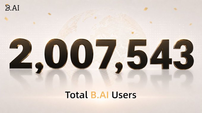 A promotional graphic displaying the number '2,007,543' in large black and gold text, labeled 'Total B.AI Users', with a faint globe design in the background.
