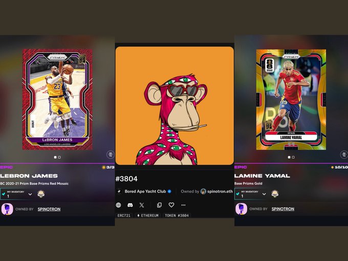 The image shows a collection of three different digital asset posts, each featuring a unique monkey character. The first post displays a basketball player wearing a yellow jersey with the number "Lebron James" written on his back. The second post features an orange cartoon monkey with sunglasses and a red shirt. The third post showcases a pink cartoon monkey with a green shirt. Each post has its own distinct style, color, and theme, making them stand out individually while also complementing each other in terms of aesthetics and content.