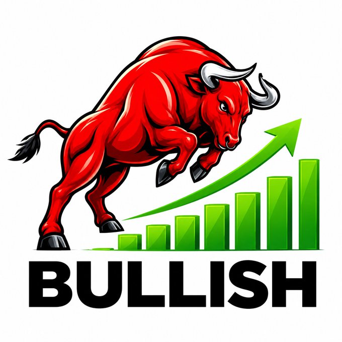 A vibrant red bull charges forward alongside a rising green bar chart with an upward arrow, above the bold text "BULLISH"—visually reinforcing the post's hype about an imminent altcoin bull run and seeking 100x picks.