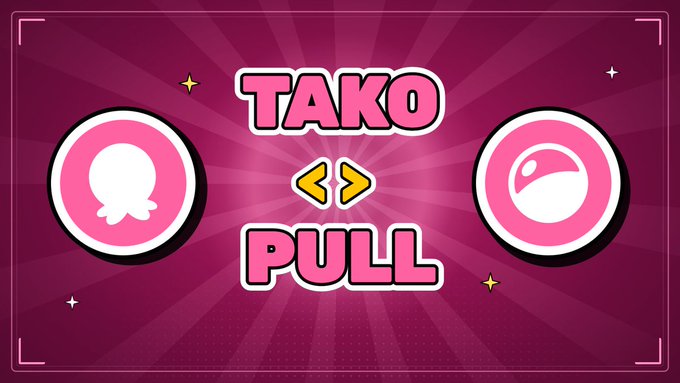A pink graphic with the text 'TAKO PULL' between two circular icons resembling gacha game buttons.
