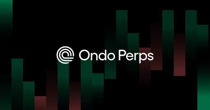 A dark banner with green and red candlestick chart graphics displays the white text and logo 'Ondo Perps' in the center.