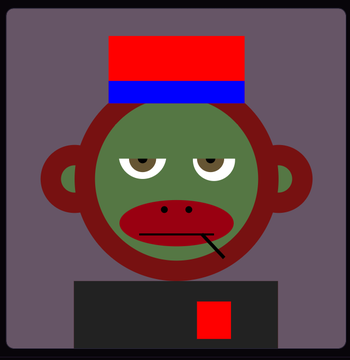 The image features a cartoon monkey wearing a red hat and a black shirt, giving it a quirky appearance. The monkey appears to be smoking a cigarette while sitting down. The caption of the image reads "From Ethereum to Bitcoin The @OnChainMonkey story. Born in Sept 202 1 as a stealth free mint on Ethereum. In ONE single transaction, the entire 10K collection all 10,000 unique generative PFPs with 7 traits was created fully on chain, images and metadata".