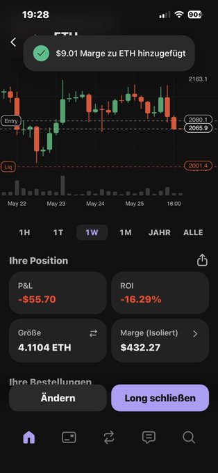 The image shows a phone screen displaying a stock market graph, with various colored lines representing different stocks. The text "Bin Safe hab mehr Marge gemacht bei eth safe" appears below the graph, which translates to "Focus on what is in the image and how it relates to the post".
