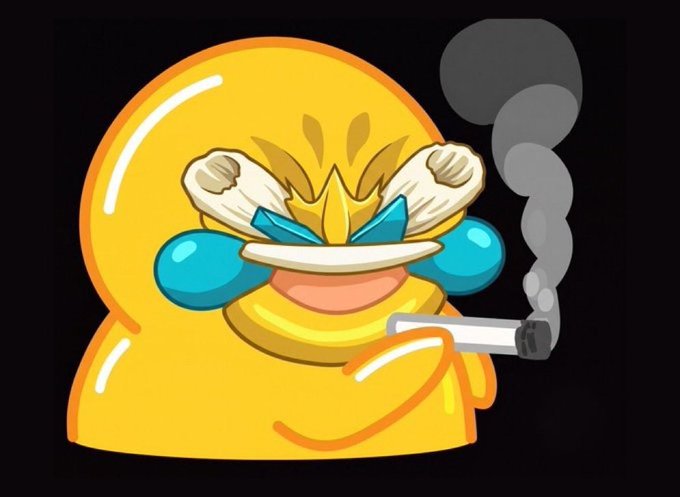 A cartoon emoji-like figure with a distressed face, holding a smoking cigarette, humorously reflecting the post's resigned admission of holding a struggling investment as a top position.