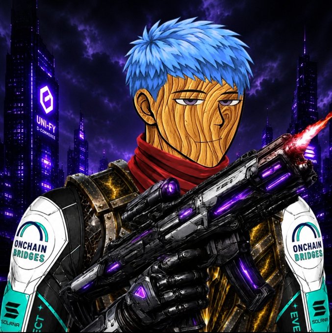 The image features a cartoon character with blue hair, holding a gun and standing against a dark background. The character appears to be wearing armor or a suit of some sort, suggesting that they are a skilled fighter or warrior. The image also includes text elements such as "Web3 infrastructure", "Automated", "@SOLSKYPILOTS is building the ultimate Solana collective. Connect. Verify. Earn. Join the Sky Pilots and power up your community experience." This post seems to be promoting a new technology, possibly related to Web3 or blockchain, which could be used for various purposes such as online transactions, decentralized applications, or even gaming. The character's presence in this image adds an element of intrigue and excitement, drawing attention to the post and encouraging viewers to explore the topic further.