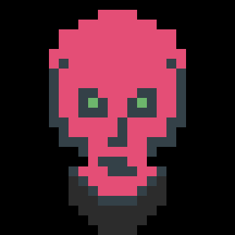 A simple geometric design featuring a pink and red gradient rectangle set against a dark blue background.