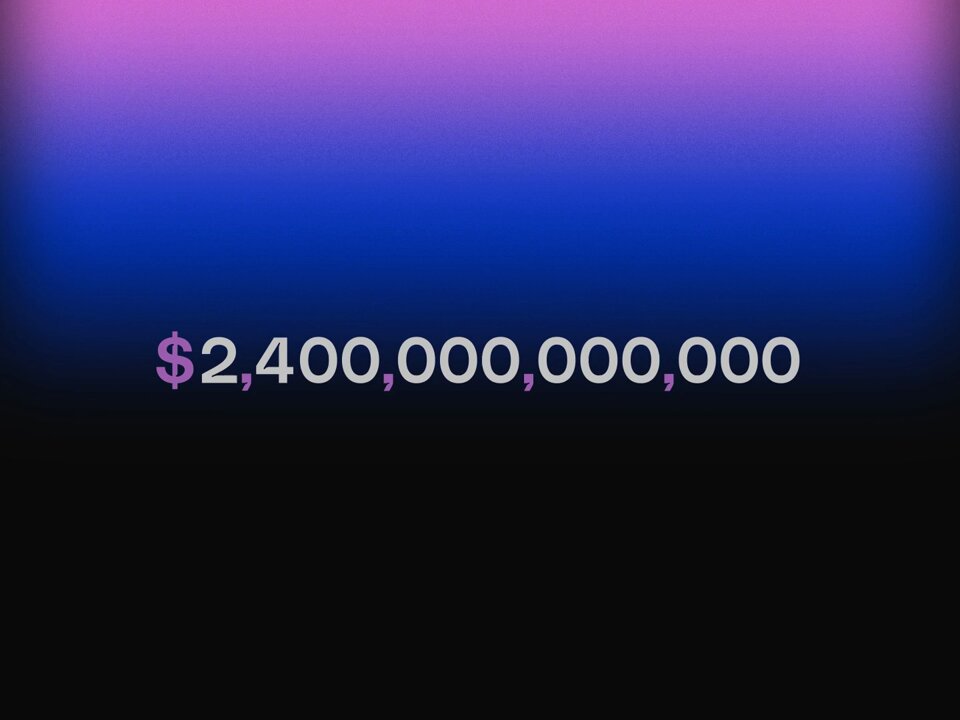 The image features a large purple background with white text that reads "2,400,000". The text is positioned at the top of the image, drawing attention to its importance. The surrounding area appears to be black, which contrasts with the vibrant purple color of the background and emphasizes the text's prominence.