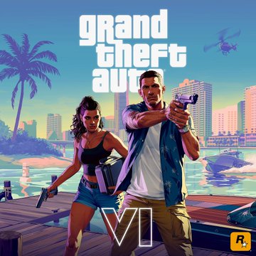 The image shows promotional artwork for "Grand Theft Auto VI," featuring two armed characters standing on a dock with a tropical city skyline and the "VI" logo prominently displayed. The accompanying post discusses the GTA 6 release date confirmation by Take-Two and references a Polymarket prediction question about potential delays to the November 19th launch.