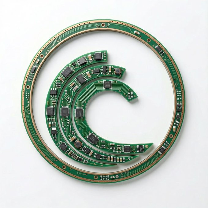 A circular green circuit board with integrated electronic components forms a spiral shape, symbolizing the interconnected, decentralized nature of BitTorrent's peer-to-peer technology. The design visually reinforces the message of long-term reliability and technological sophistication behind its 580 million global installations.