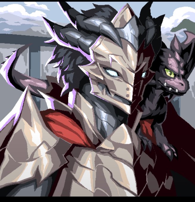 A pixel-art knight in ornate silver armor with a dark purple creature perched on his shoulder, set against a cloudy sky backdrop, visually representing the "Iron Lord" NFT character referenced in the post about Iron Allies' 1/1 collectibles and identity-based utility.