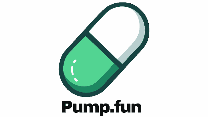 The Pump.fun logo, a stylized green and white pill capsule icon on a black background with the text 'pump-fun' below.
