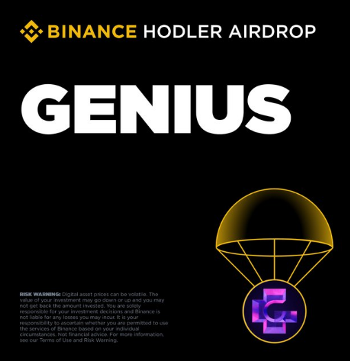 The image presents a cover for the cryptocurrency trading platform, Genius Terminal. The design features an umbrella and a shield, with the word "Genius" displayed prominently above them. The background of the image is black, allowing the white text on the poster to stand out clearly.

In the caption accompanying the image, there are words like "Simple Earn", "链", and "大概" that provide further context about the platform or its features. These elements combine to create an eye-catching and informative visual representation of Genius Terminal, potentially encouraging people to learn more about it as a trading platform for cryptocurrencies.