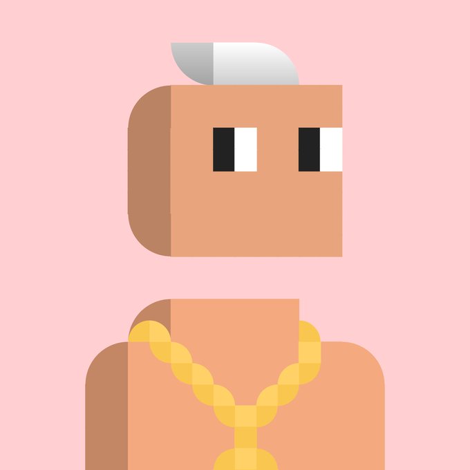 A pixel art illustration of a blocky, tan-skinned character with a sailor hat and gold chain against a pink background.
