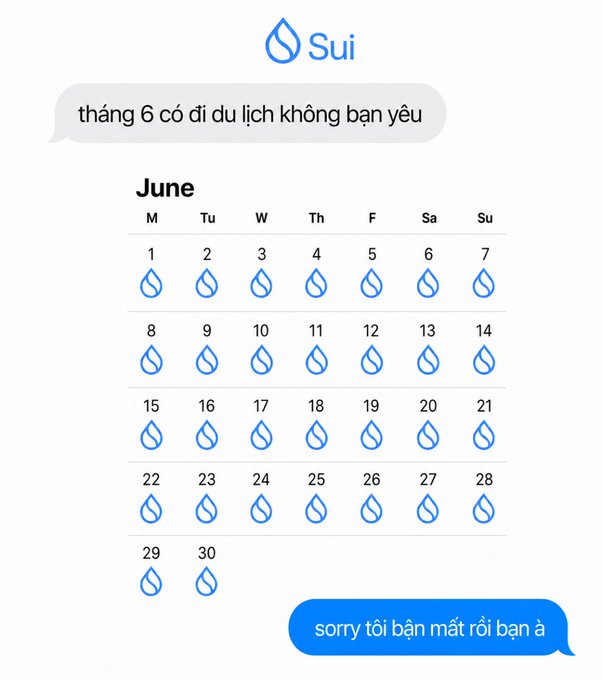 The image shows a calendar with blue raindrops for each day, indicating that there has been rainfall or drizzle throughout the month. The text in the image suggests that someone might be experiencing issues related to weather conditions, such as being stuck indoors due to rain or having their plans disrupted by wet conditions. This could potentially affect their work schedule and daily activities.