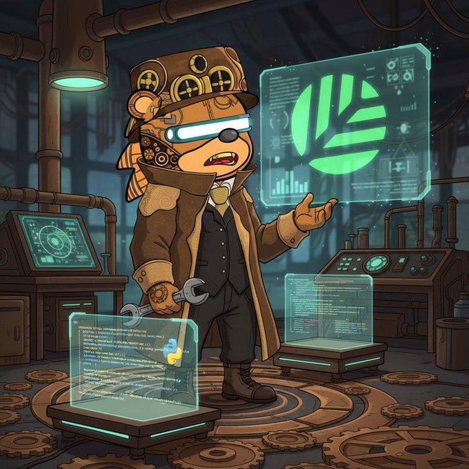 The image features a cartoon bear wearing a hat, coat, and glasses standing next to two computer monitors displaying code or data. The bear appears to be holding a wrench while looking at the screens. The background of the image shows pipes and other industrial equipment, suggesting that this scene takes place in an industrial setting. The caption provided after the image reads: "Been thinking a lot lately Why do most chains end up forgotten so quickly > They launch with hype ... but lack the basics to keep going ... no users ready to join ... no liquidity in place ... no security built in from day one". This caption highlights the importance of proper planning and execution when launching new projects or initiatives, as it seems that the bear's industrial setting is not yet fully developed.